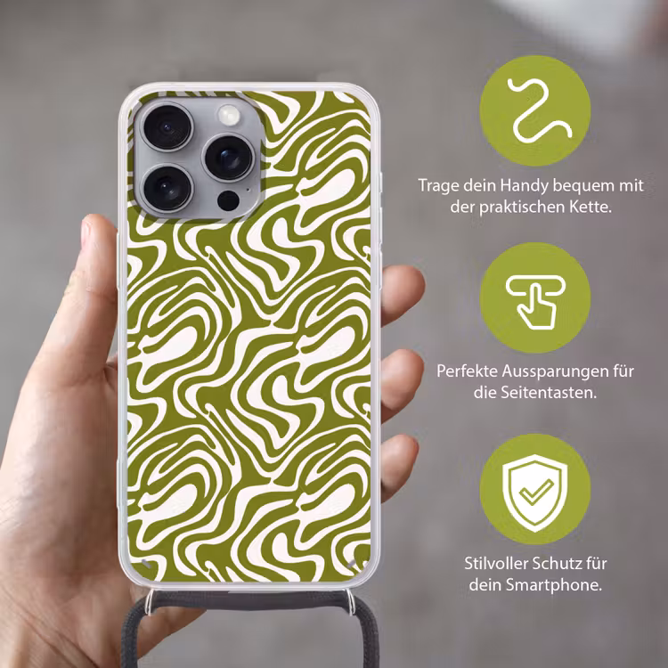 Lijnpatroon - Groen - Organisch Hoesje iPhone 16 Pro Max met koord klein 804 -sfeer2_DE