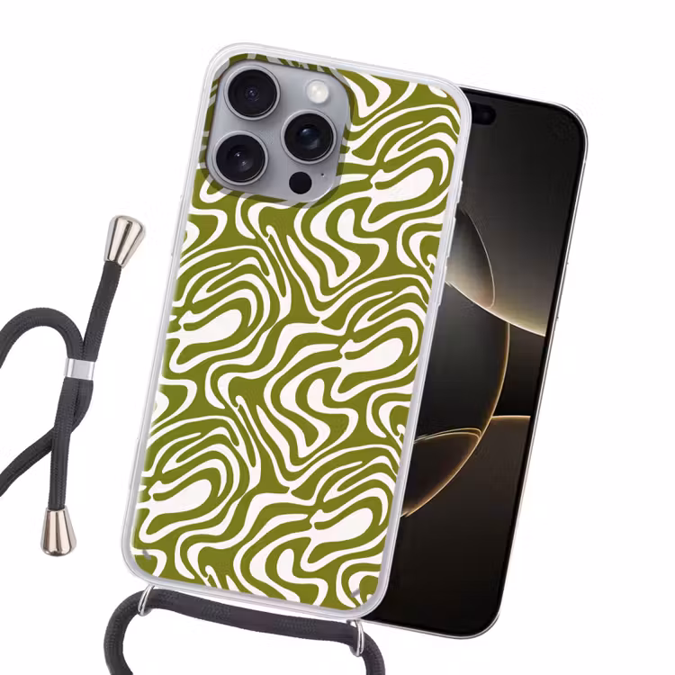 Lijnpatroon - Groen - Organisch Hoesje iPhone 16 Pro Max met koord klein 804 -sfeer1