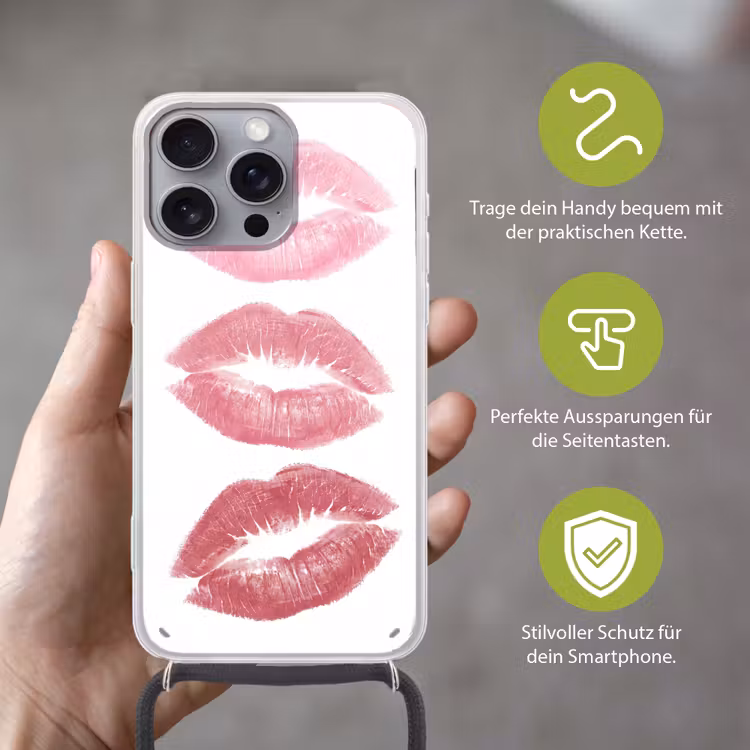 Lippen - Kusafdruk - Roze - Modern - Abstract Hoesje iPhone 16 Pro Max met koord klein -sfeer2_DE