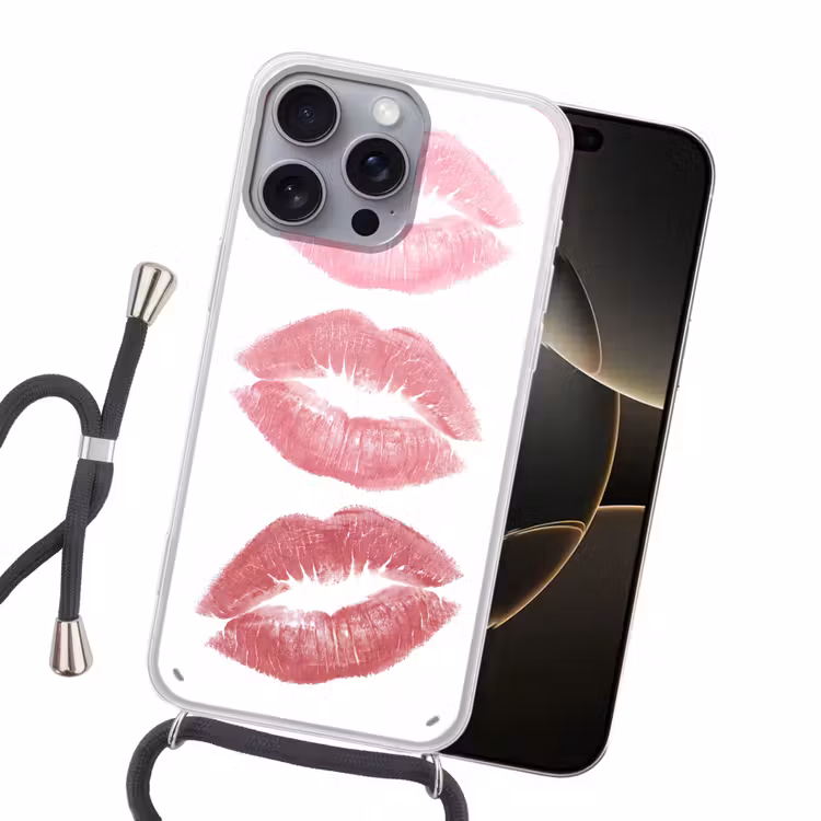 Lippen - Kusafdruk - Roze - Modern - Abstract Hoesje iPhone 16 Pro Max met koord klein -sfeer1