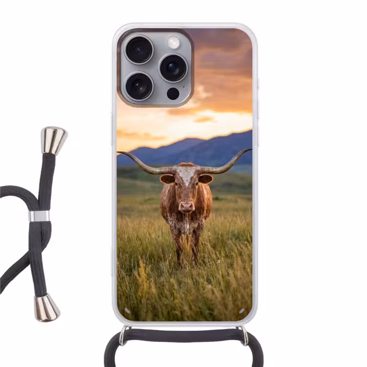Longhorn - Landschap - Zonsondergang Hoesje iPhone 16 Pro Max met koord klein -3d