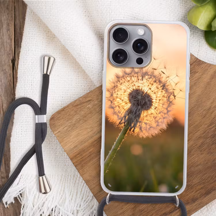 Paardenbloem - Zonsondergang - Veld Hoesje iPhone 16 Pro Max met koord klein -sfeer4