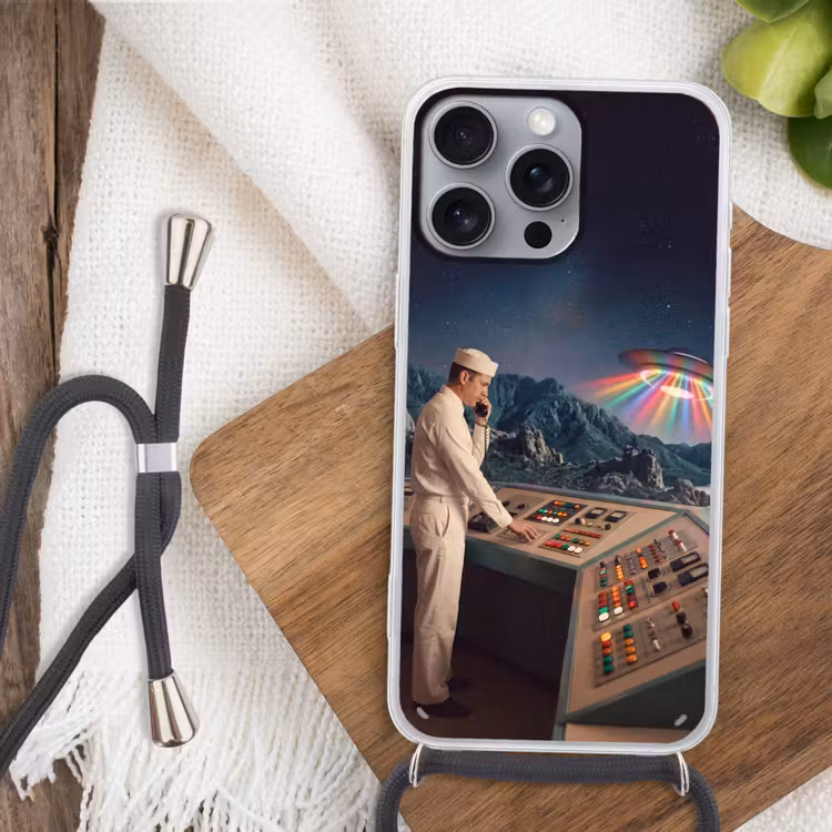 Handyhülle mit Band - Mann – Kontrollraum – Strand - Man - Controlekamer - Strand Hoesje iPhone 16 Pro Max met koord klein