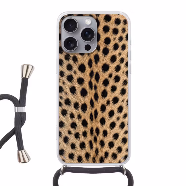 Vacht - Jachtluipaard - Zwart - Wit Hoesje iPhone 16 Pro Max met koord klein -3d