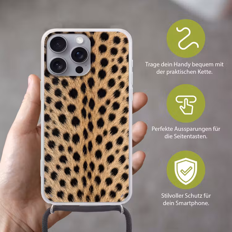 Vacht - Jachtluipaard - Zwart - Wit Hoesje iPhone 16 Pro Max met koord klein -sfeer2_DE