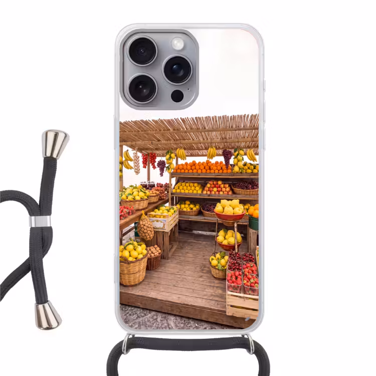 Handyhülle mit Band - Marktstand – Obst – Frisch - Marktkraam - Fruit - Vers Hoesje iPhone 16 Pro Max met koord klein