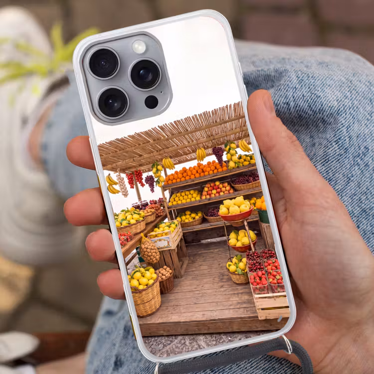 Handyhülle mit Band - Marktstand – Obst – Frisch - Marktkraam - Fruit - Vers Hoesje iPhone 16 Pro Max met koord klein