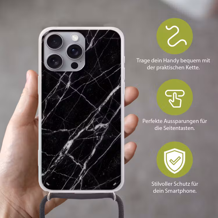 Marmer - Aders - Abstract - Zwart Hoesje iPhone 16 Pro Max met koord klein -sfeer2_DE