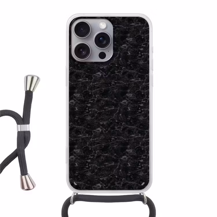 Marmer - Aders - Zwart Hoesje iPhone 16 Pro Max met koord klein 804 -3d
