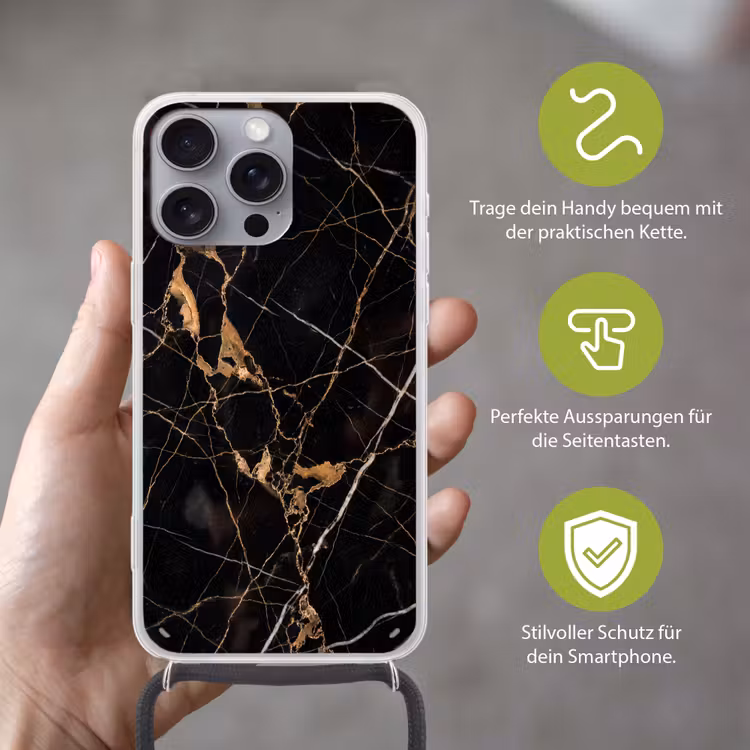 Marmer - Goud - Abstract - Zwart Hoesje iPhone 16 Pro Max met koord klein -sfeer2_DE