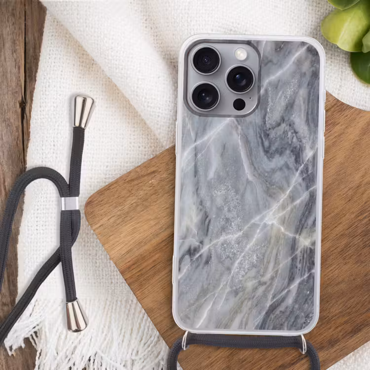 Marmer - Ader - Patroon - Abstract - Grijs Hoesje iPhone 16 Pro Max met koord klein -sfeer4