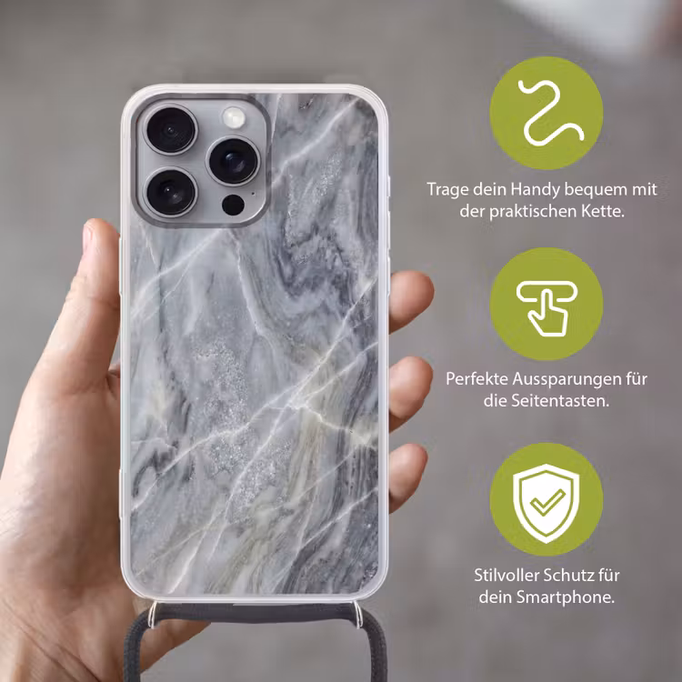 Marmer - Ader - Patroon - Abstract - Grijs Hoesje iPhone 16 Pro Max met koord klein -sfeer2_DE