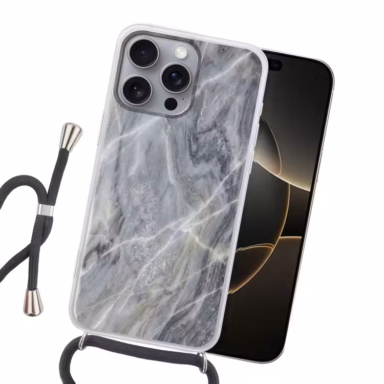 Marmer - Ader - Patroon - Abstract - Grijs Hoesje iPhone 16 Pro Max met koord klein -sfeer1