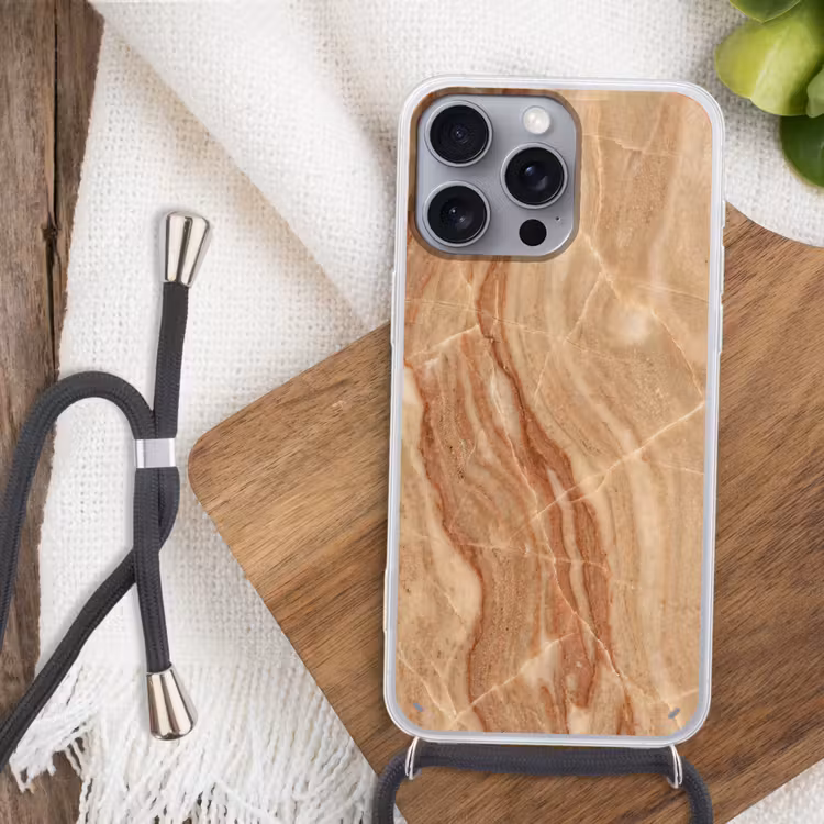 Marmer - Ader - Natuur - Abstract - Beige Hoesje iPhone 16 Pro Max met koord klein -sfeer4