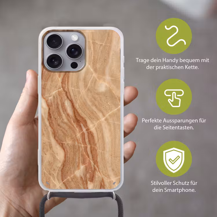 Marmer - Ader - Natuur - Abstract - Beige Hoesje iPhone 16 Pro Max met koord klein -sfeer2_DE