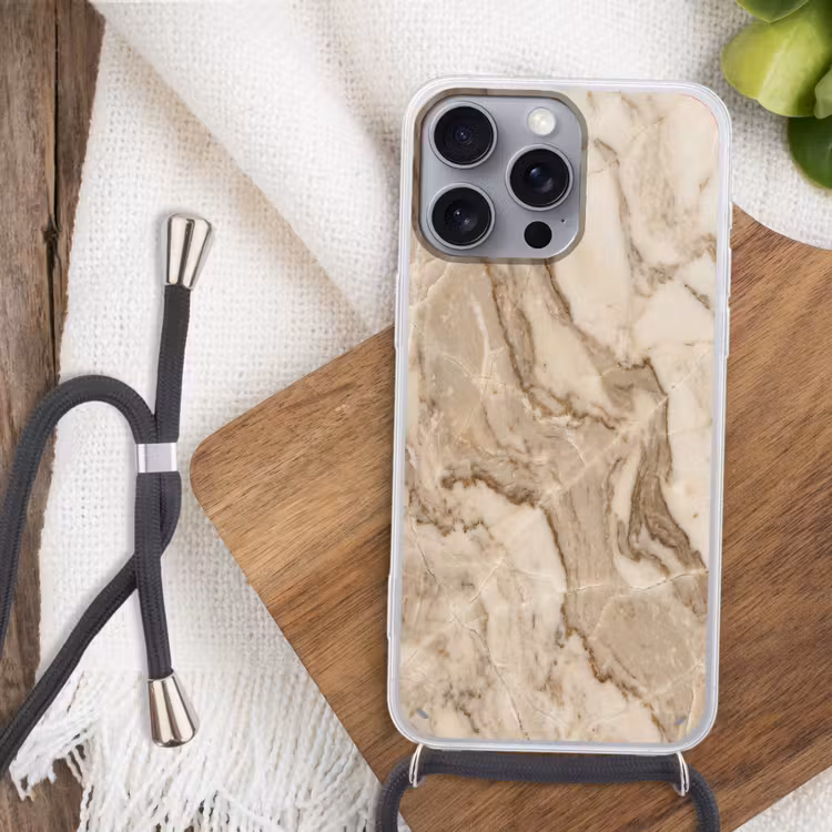 Marmer - Aderen - Textuur - Beige - Modern Hoesje iPhone 16 Pro Max met koord klein -sfeer4