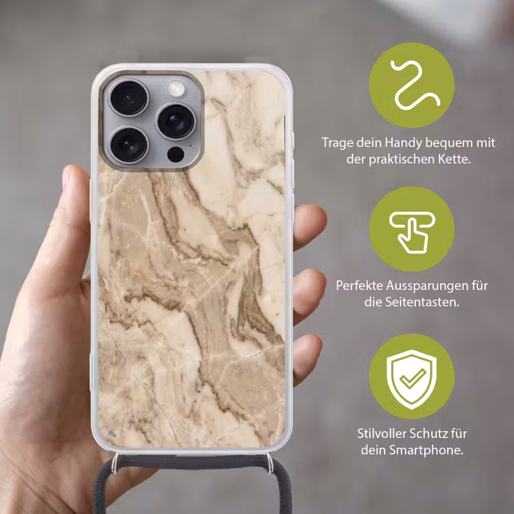 Marmer - Aderen - Textuur - Beige - Modern Hoesje iPhone 16 Pro Max met koord klein -sfeer2_DE