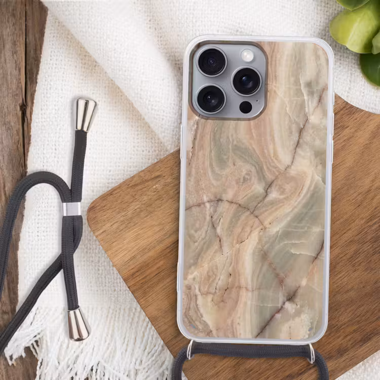 Marmer - Patroon - Abstract - Beige - Groen Hoesje iPhone 16 Pro Max met koord klein -sfeer4