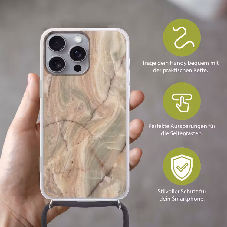 Marmer - Patroon - Abstract - Beige - Groen Hoesje iPhone 16 Pro Max met koord klein -sfeer2_DE