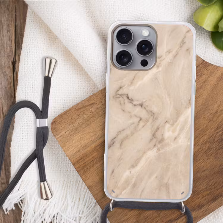 Marmer - Patroon - Abstract - Modern - Beige Hoesje iPhone 16 Pro Max met koord klein -sfeer4