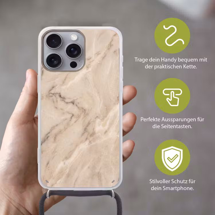 Marmer - Patroon - Abstract - Modern - Beige Hoesje iPhone 16 Pro Max met koord klein -sfeer2_DE