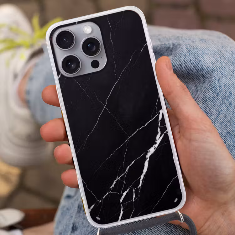 Marmer - Patroon - Abstract - Modern - Zwart Hoesje iPhone 16 Pro Max met koord klein -sfeer3