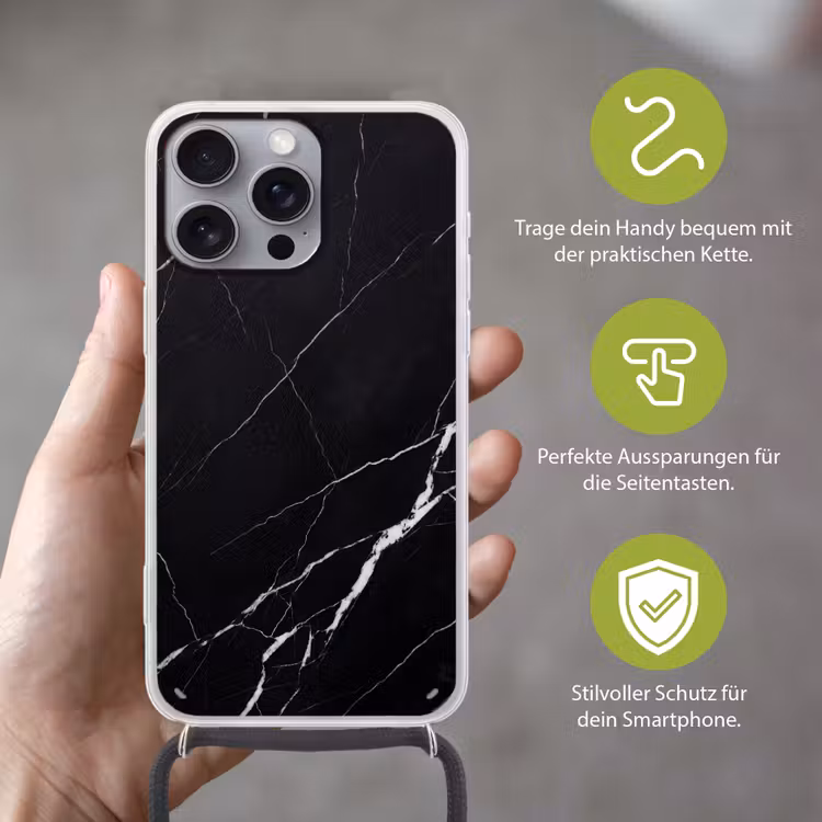 Marmer - Patroon - Abstract - Modern - Zwart Hoesje iPhone 16 Pro Max met koord klein -sfeer2_DE