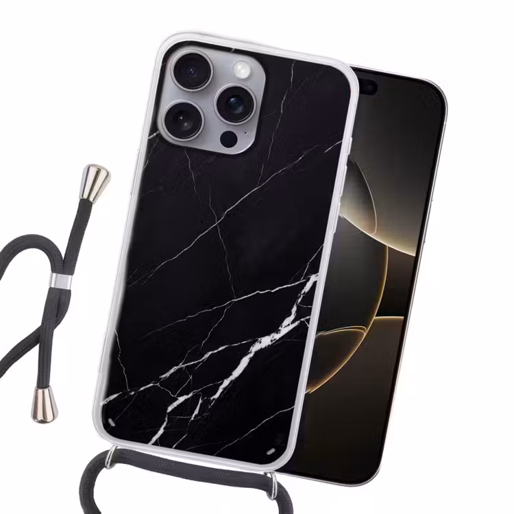 Marmer - Patroon - Abstract - Modern - Zwart Hoesje iPhone 16 Pro Max met koord klein -sfeer1
