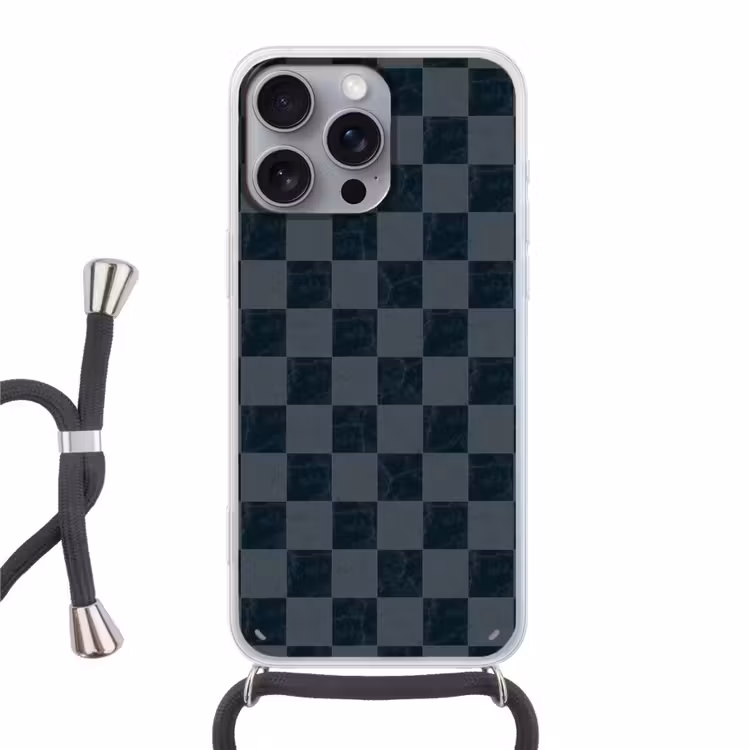 Marmer - Patroon - Antraciet Hoesje iPhone 16 Pro Max met koord klein 804 -3d