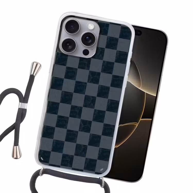 Marmer - Patroon - Antraciet Hoesje iPhone 16 Pro Max met koord klein 804 -sfeer1