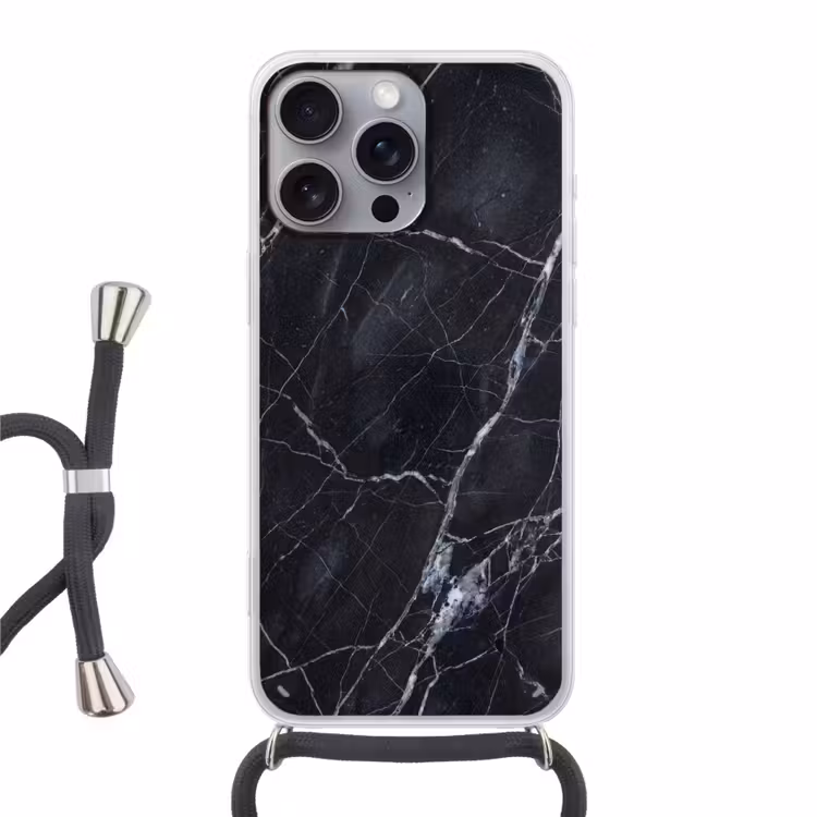 Marmer - Patroon - Modern - Zwart - Wit Hoesje iPhone 16 Pro Max met koord klein -3d