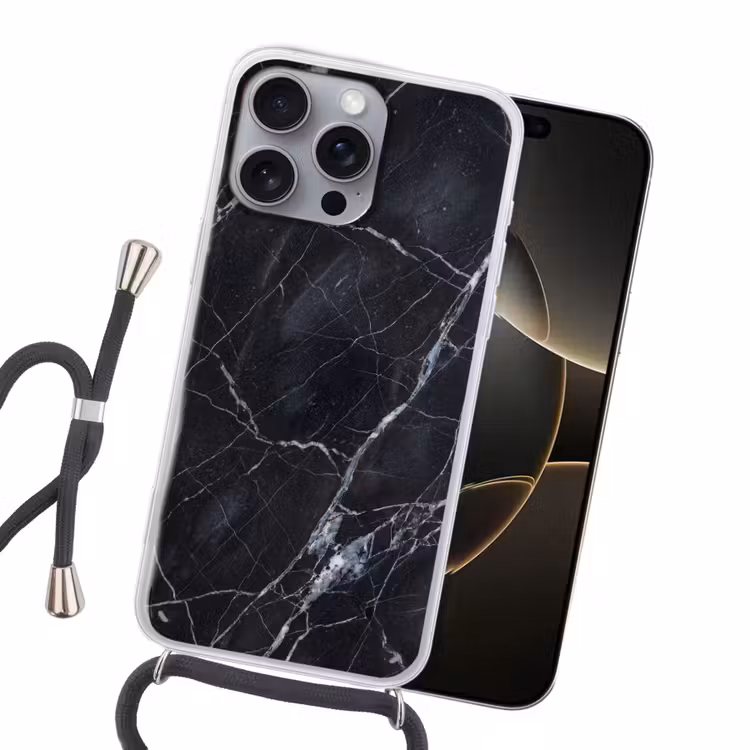 Marmer - Patroon - Modern - Zwart - Wit Hoesje iPhone 16 Pro Max met koord klein -sfeer1
