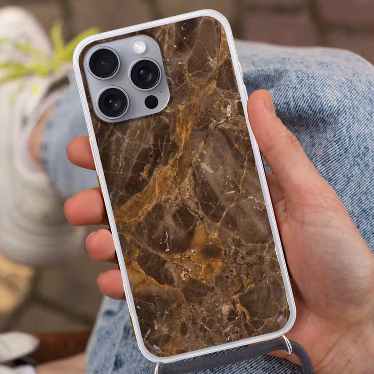 Marmer - Patroon - Natuur - Bruin - Goud Hoesje iPhone 16 Pro Max met koord klein -sfeer3