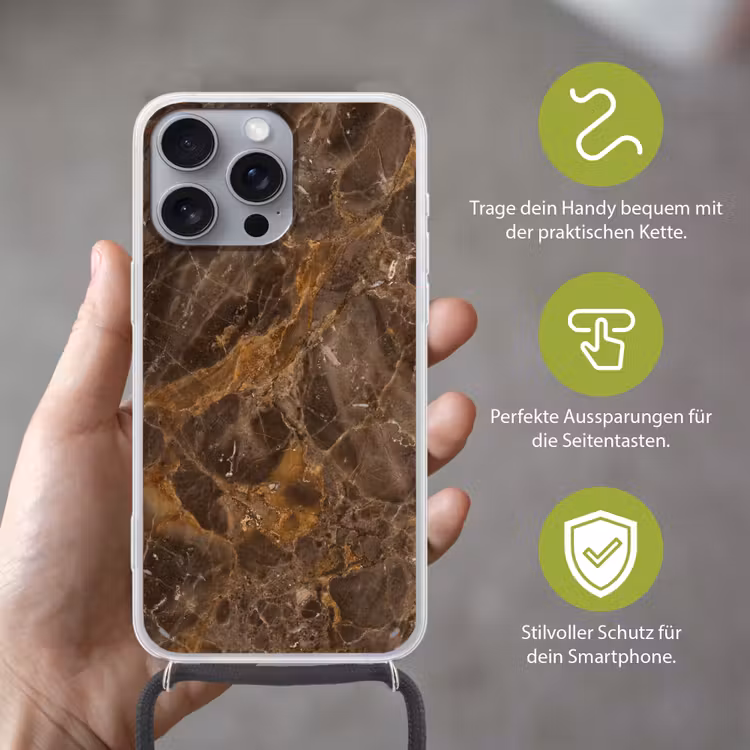 Marmer - Patroon - Natuur - Bruin - Goud Hoesje iPhone 16 Pro Max met koord klein -sfeer2_DE