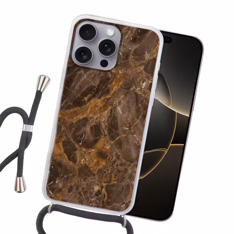 Marmer - Patroon - Natuur - Bruin - Goud Hoesje iPhone 16 Pro Max met koord klein -sfeer1