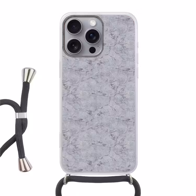 Marmerplaat - Patroon - Grijs Hoesje iPhone 16 Pro Max met koord klein 804 -3d