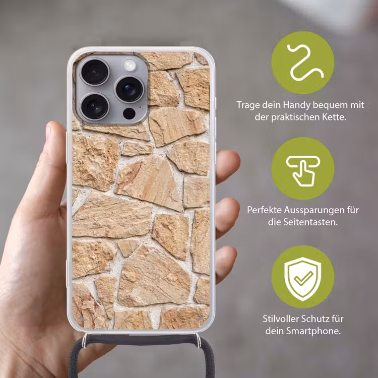 Muur - Steen - Patroon - Rustiek - Beige Hoesje iPhone 16 Pro Max met koord klein -sfeer2_DE