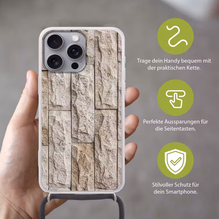Muur - Steen - Ruw - Beige - Textuur Hoesje iPhone 16 Pro Max met koord klein -sfeer2_DE