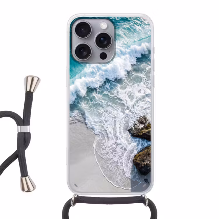 Zee - Golf - Strand - Natuur - Blauw Hoesje iPhone 16 Pro Max met koord klein -3d