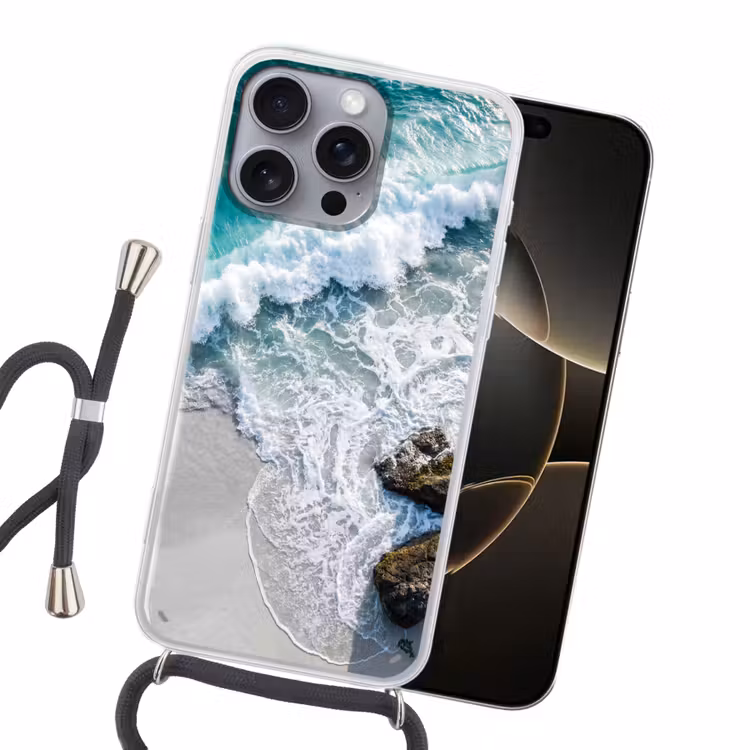 Zee - Golf - Strand - Natuur - Blauw Hoesje iPhone 16 Pro Max met koord klein -sfeer1