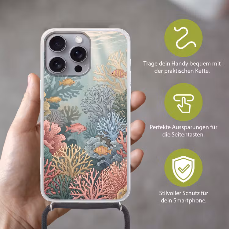 Zee - Koraal - Vis - Natuur - Kleurrijk Hoesje iPhone 16 Pro Max met koord klein -sfeer2_DE