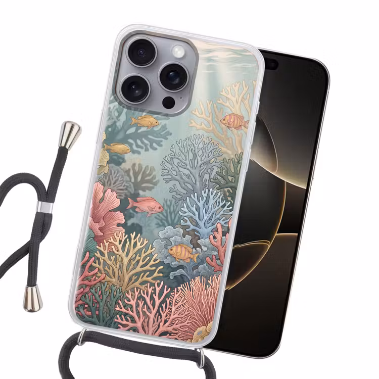 Zee - Koraal - Vis - Natuur - Kleurrijk Hoesje iPhone 16 Pro Max met koord klein -sfeer1