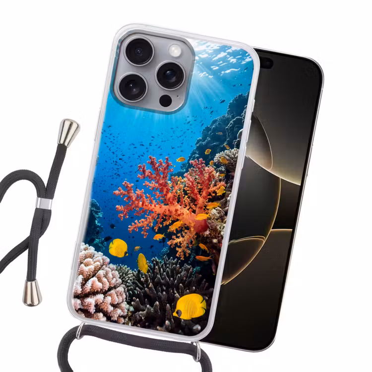 Zee - Koraalrif - Natuur - Levendig - Blauw Hoesje iPhone 16 Pro Max met koord klein -sfeer1