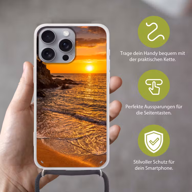 Zee - Kust - Zonsondergang - Natuur - Oranje Hoesje iPhone 16 Pro Max met koord klein -sfeer2_DE