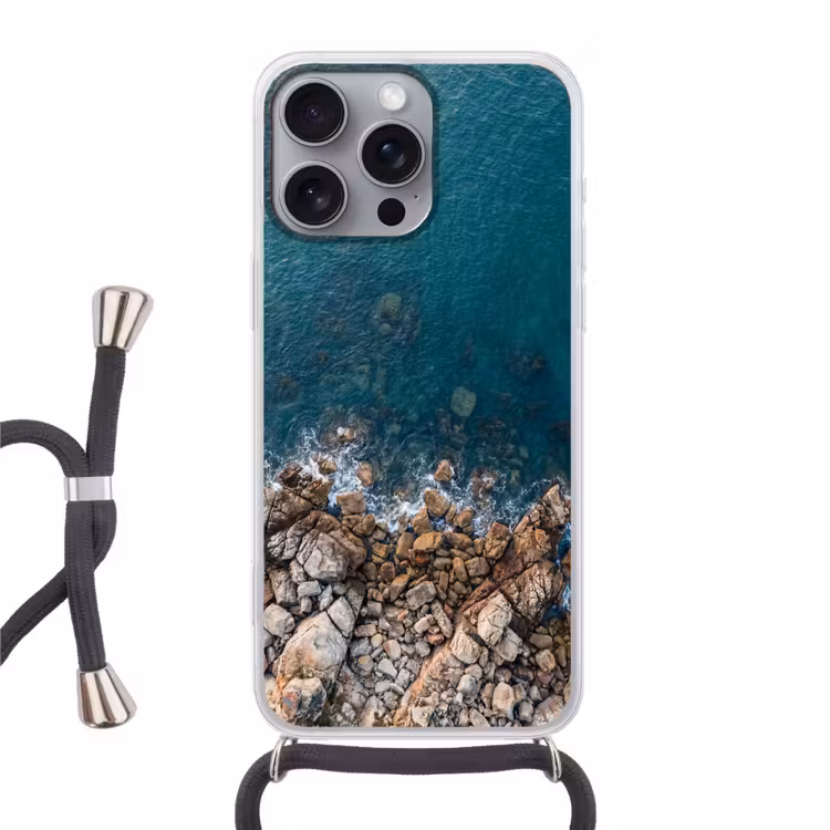 Zee - Kustlijn - Natuur - Abstract - Blauw Hoesje iPhone 16 Pro Max met koord klein -3d