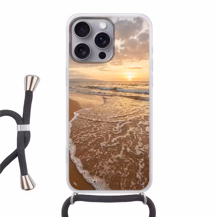 Zee - Kustlijn - Wolken - Landschap - Oranje Hoesje iPhone 16 Pro Max met koord klein -3d