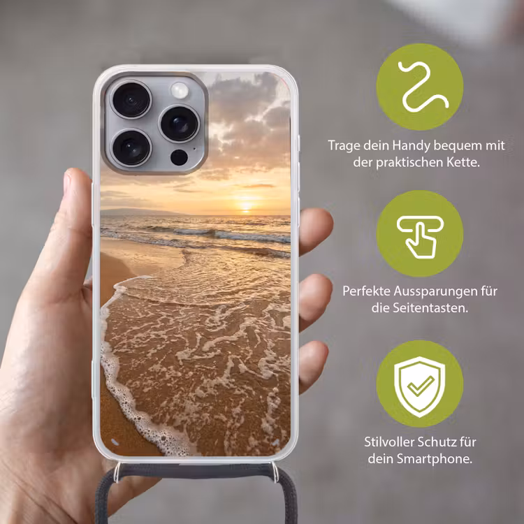 Zee - Kustlijn - Wolken - Landschap - Oranje Hoesje iPhone 16 Pro Max met koord klein -sfeer2_DE