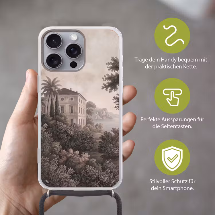 Zee - Villa - Beige Hoesje iPhone 16 Pro Max met koord klein -sfeer2_DE