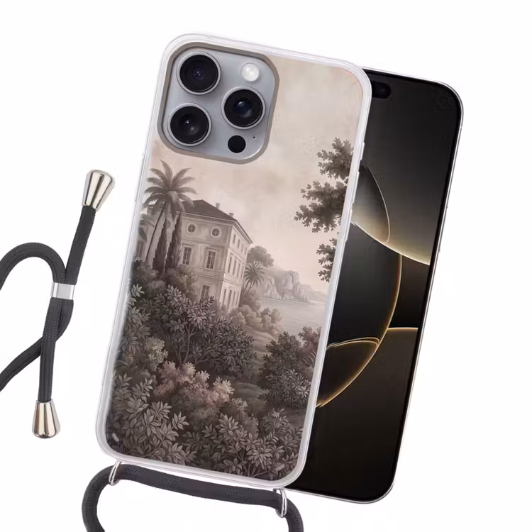 Zee - Villa - Beige Hoesje iPhone 16 Pro Max met koord klein -sfeer1
