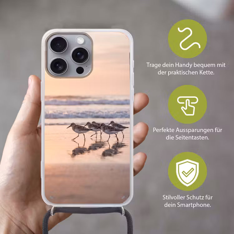 Zee - Vogels - Strand Hoesje iPhone 16 Pro Max met koord klein -sfeer2_DE
